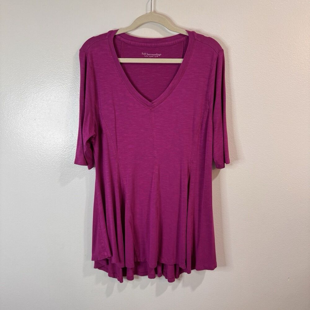 Soft Surroundings T-shirt Tunic XL Swing Fuschia Pink V-neck Soft Stretch Lagen